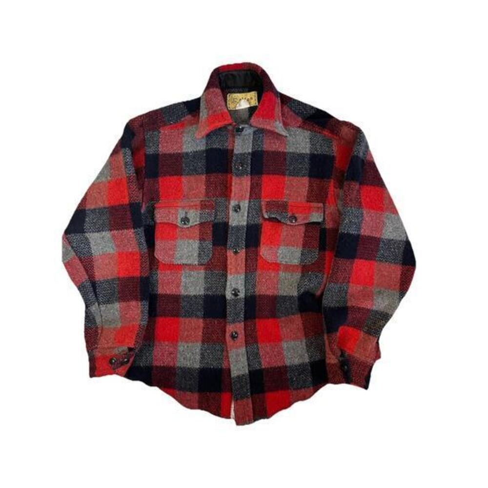Vtg 50s Melton Jacket Wintermaster‎ M Wool Mackinaw Shacket Plaid Lumberjack